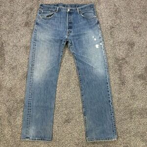 Levis 501 Original Straight Leg Fit Button Fly Blue Jeans Mens 37x32 No Size Tag